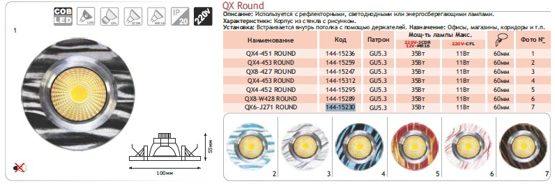 144-15236 Спот LED QX4-451 ROUND 3W 5000K (TS)