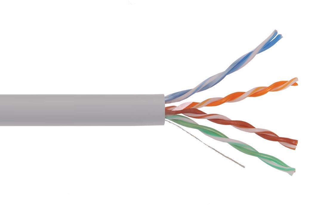 ITK Кабель связи витая пара U/UTP, кат.5E 4*2*24AWG solid, PVC, 305м, серый