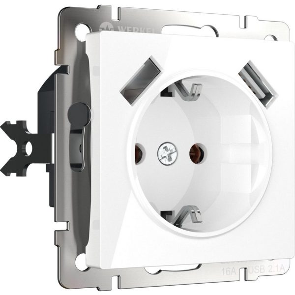 Розетка с заземлением и шторками и USBx2 /WL01-SKGS-USBх2-IP20 (белая)